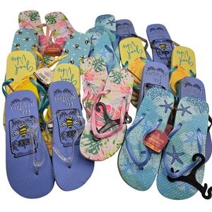 Lot of 10 Juncture Womens Flip Flops Sandals Summer Prints Bee Starfish NWT O8